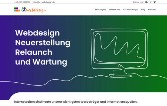 Screenshot von der Home-Seite der Website HZ WebDesign.