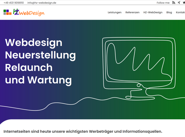 Screenshot von der Home-Seite der Website HZ WebDesign.
